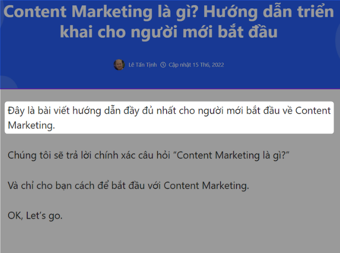 ví dụ về dòng giới thiệu đâu văn bản - content marketing
