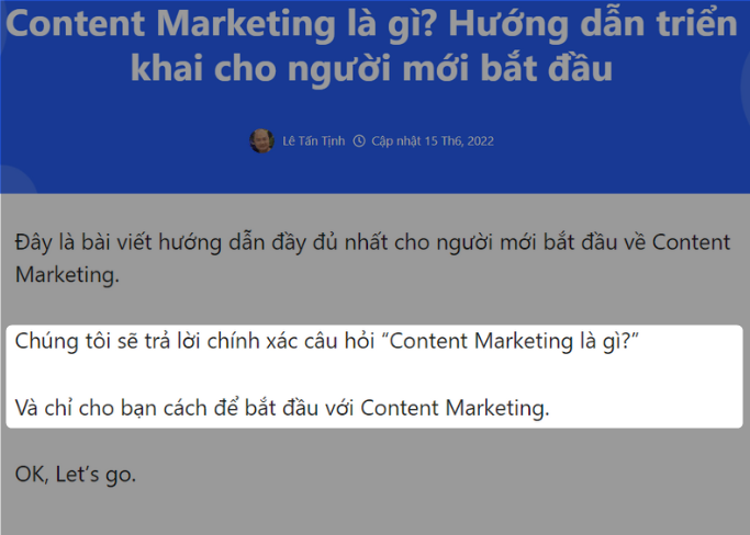ví dụ về dòng thứ 2, 3 của đoạn mở đầu văn bản - content marketing