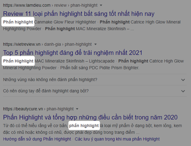 keyword "phấn highlight" xuất hiện ít nhất 1 lần trong Meta description