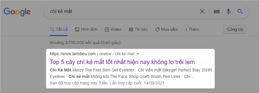 Top 1 Google với keyword  "chì kẻ mắt"