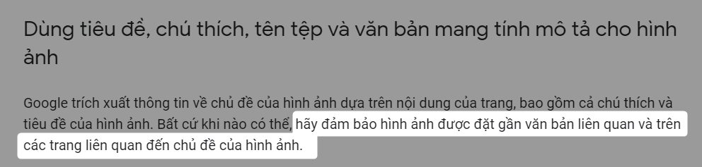 Google khuyến nghị đặt hình ánh gần văn bản liên quan