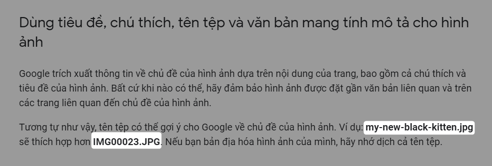 Google khuyến nghị đặt tên file hình ảnh