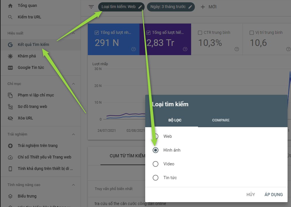 Hướng dẫn xem thống kê Google search console