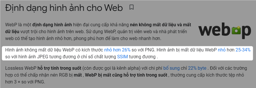 WebP giúp tiết kiệm dung lượng tốt hơn JPEG VÀ PNG