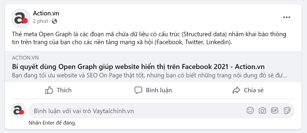 Hình ảnh ví dụ cho liên kết của một trang bị thiếu thẻ Open Graph