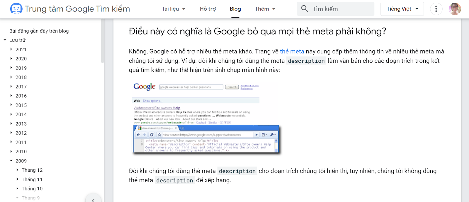 Google nói về meta description