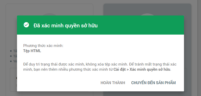 Xác minh tệp HTML trên Google Search Console