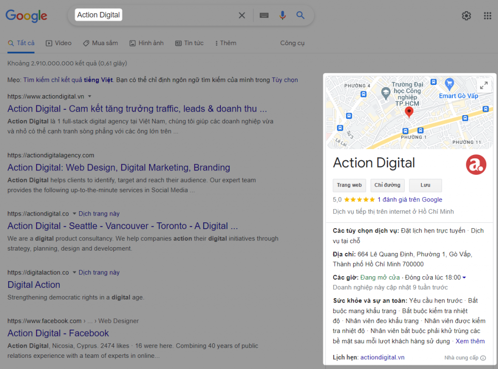 Kết quả tìm kiếm Google với cụm từ "action digital"