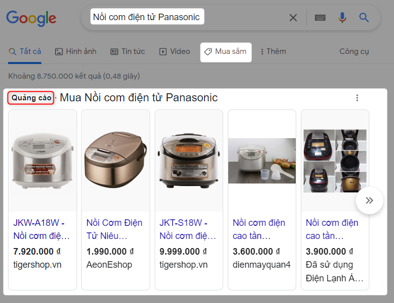 Kết quả tìm kiếm Google với cụm từ "nồi cơm điện tử Panasonic"