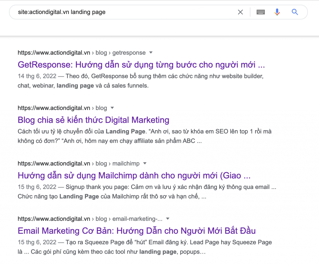 Tìm kiếm cơ hội internal link trên google