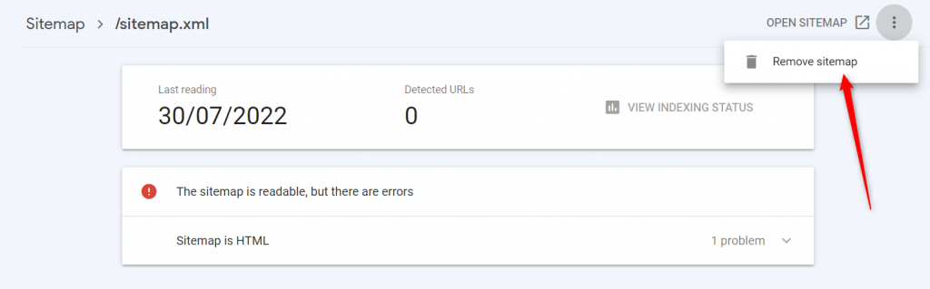 xóa sitemap khỏi Google Search Console