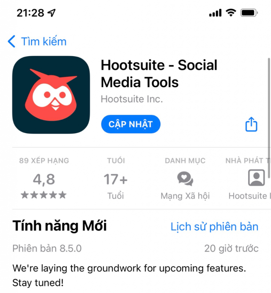 App Hootsuite trên kho ứng dụng Appstore