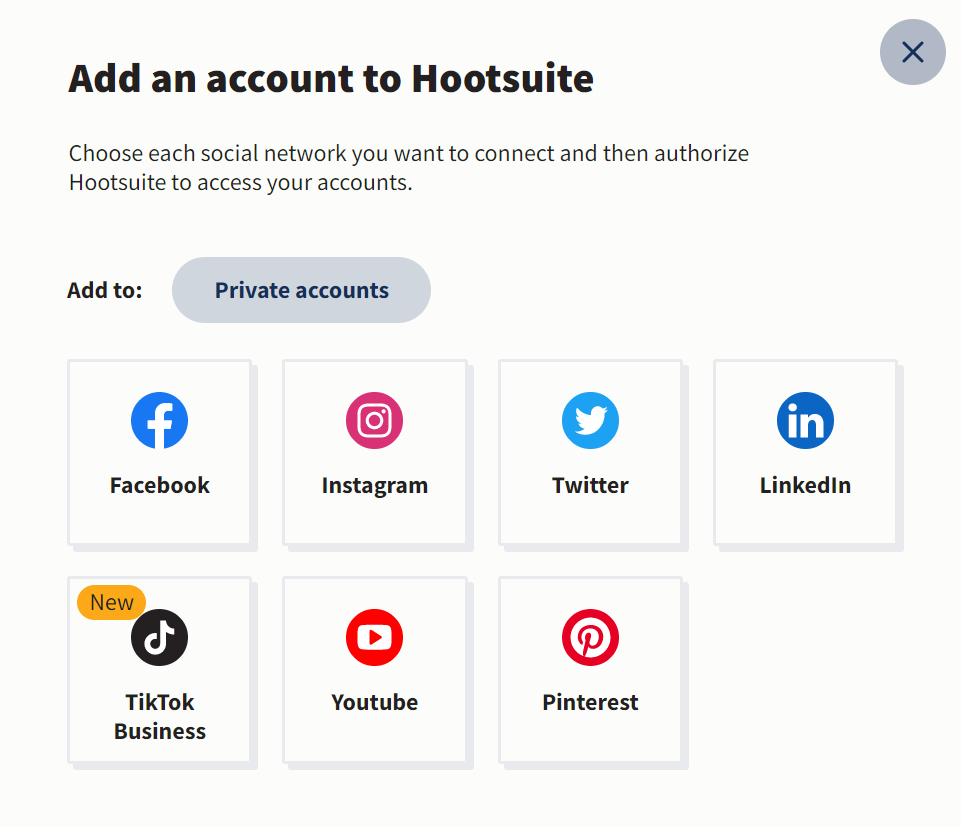 Các nền tảng mạng xã hội có thể kết nối trên Hootsuite