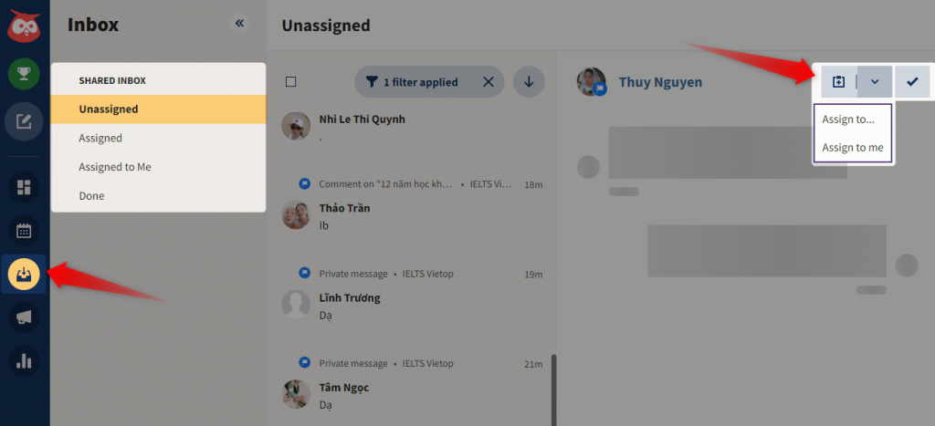 Tính năng inbox trên Hootsuite giúp nhận thông báo và phản hồi tin nhắn