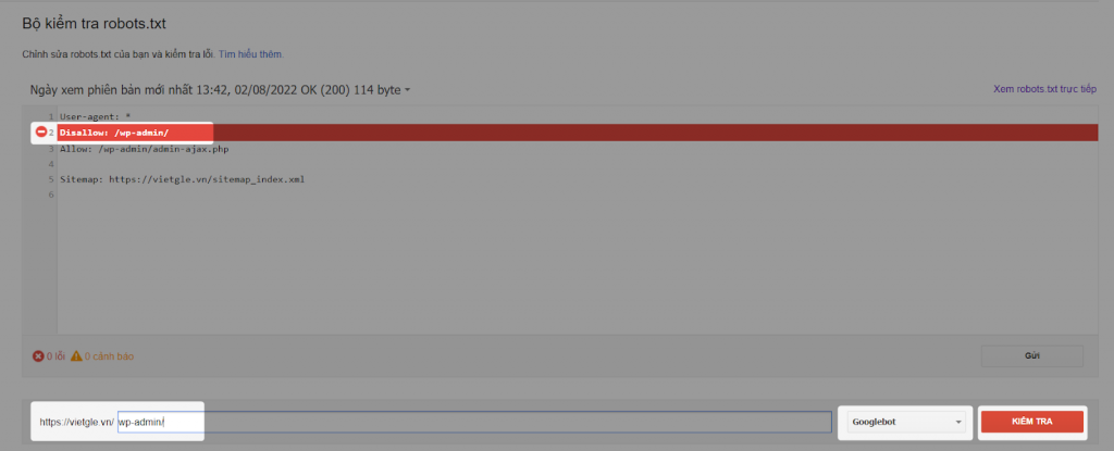 sử dụng trình kiểm tra robots.txt của Google